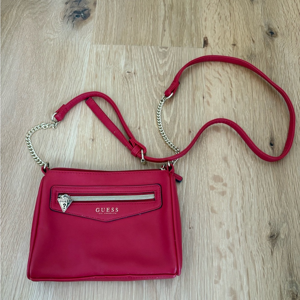 Guess Red Crossbody Bag with Gold Chain